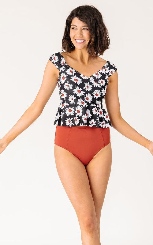 Retro Daisy Cap Sleeve Peplum