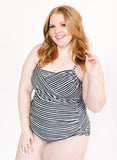 Black Stripe Wrap Tankini Top