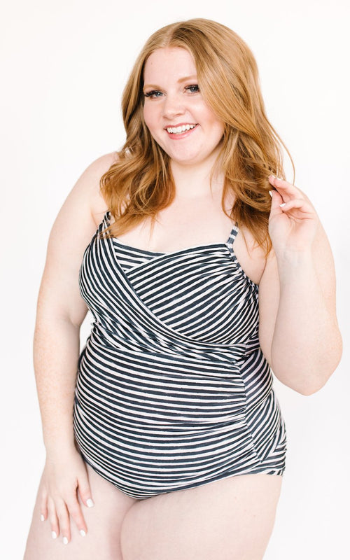 Black Stripe Wrap Tankini Top