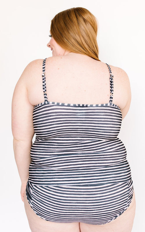 Black Stripe Wrap Tankini Top