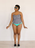 Black Stripe Wrap Tankini Top