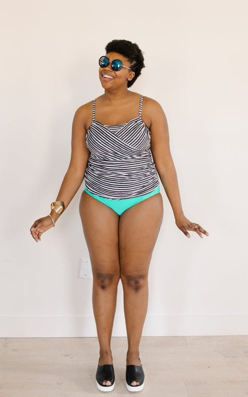Black Stripe Wrap Tankini Top
