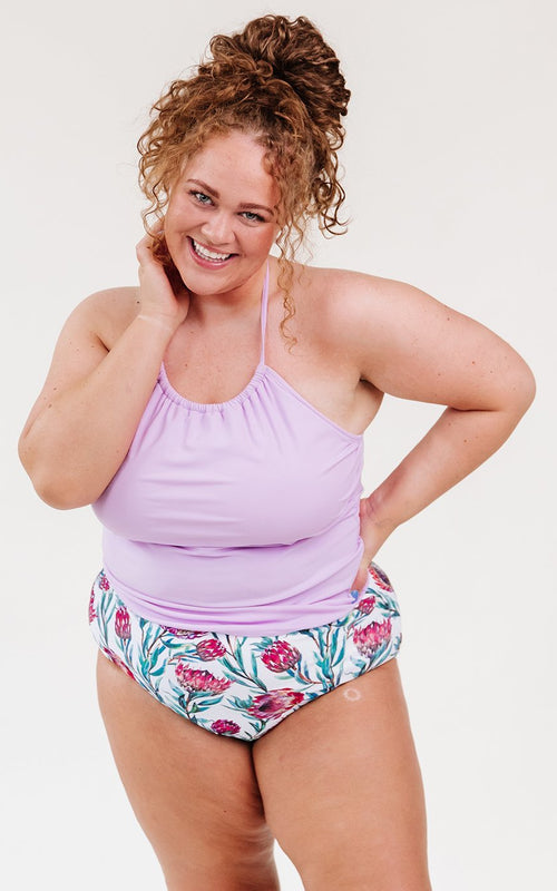 Lavender Cinch-Neck Tankini Top