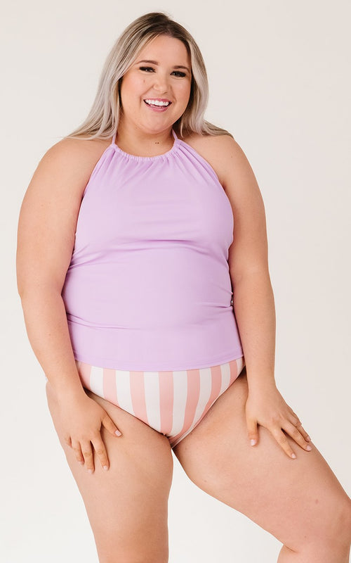 Lavender Cinch-Neck Tankini Top
