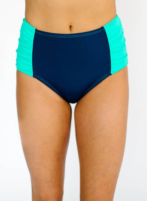 Mint-Navy Ruched Bottom