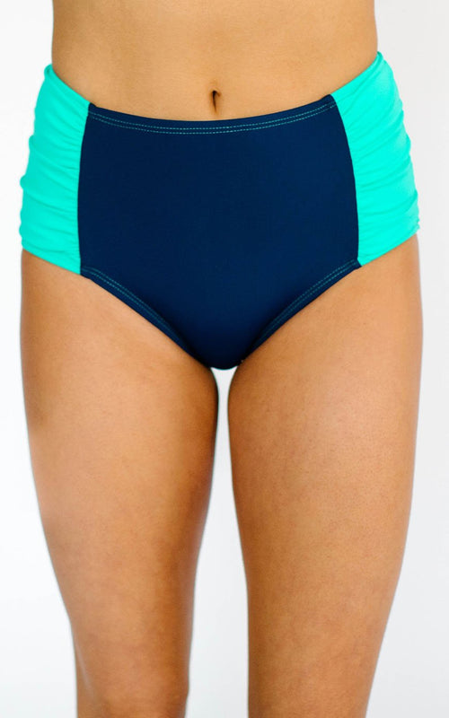 Mint-Navy Ruched Bottom