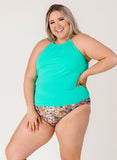 Mint Cinch-Neck Tankini Top