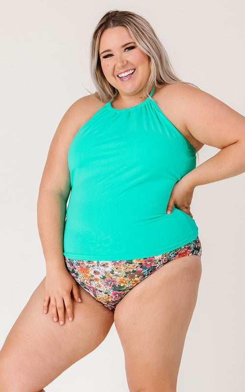 Mint Cinch-Neck Tankini Top