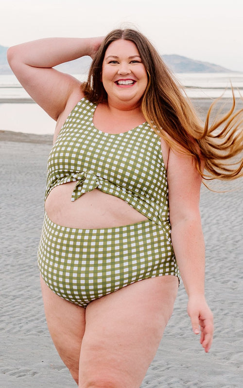 Moss Gingham Knotted One-Piece