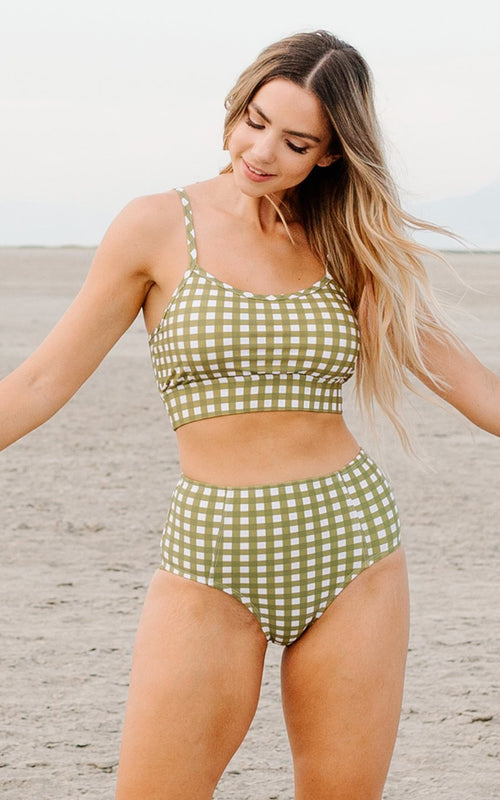 Moss Gingham High-Waist Bottom