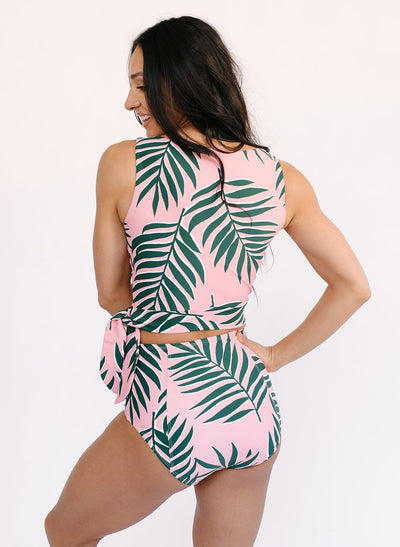 Palm Leaf Side-Tie Crop Top - X-SMALL / Palm-leaf