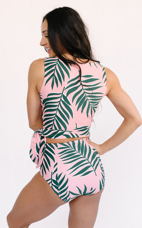 Palm Leaf Side-Tie Crop Top