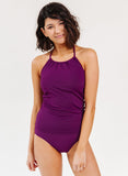 Plum Cinch-Neck Tankini Top