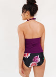 Plum Cinch-Neck Tankini Top