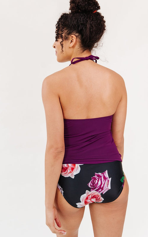 Plum Cinch-Neck Tankini Top