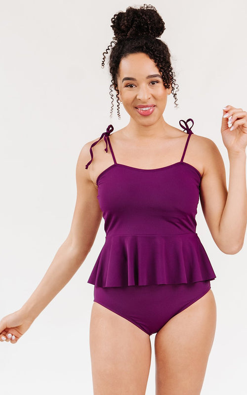 Plum Classic Peplum Tankini Top
