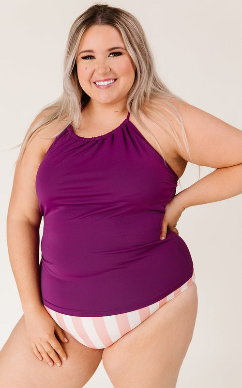 Plum Cinch-Neck Tankini Top