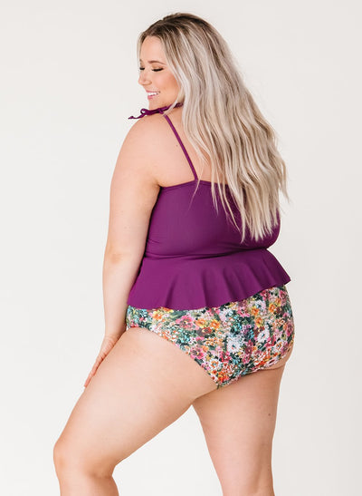 Plum Classic Peplum Tankini Top - XXS