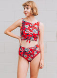 Red Floral High-Waist Bottom
