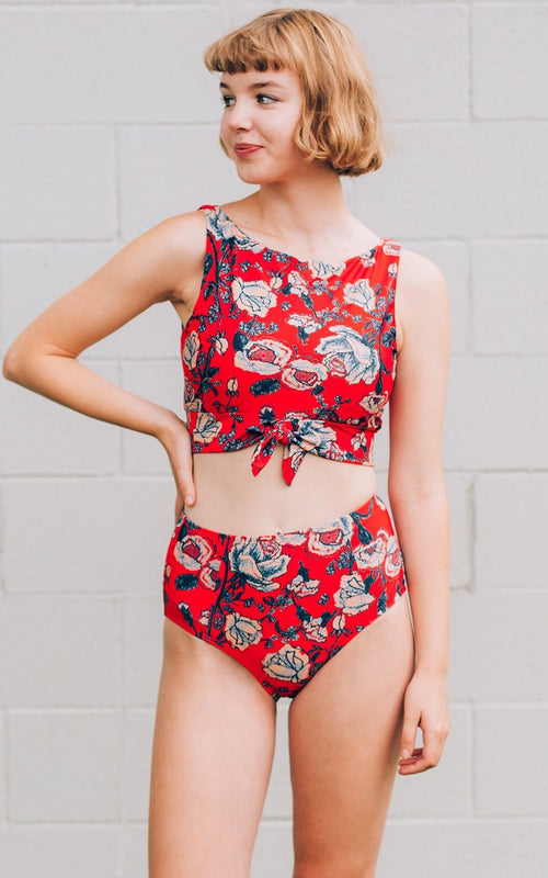 Red Floral High-Waist Bottom