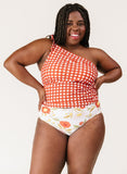 Rust Gingham One-Shoulder Tankini Top