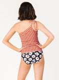 Rust Gingham One-Shoulder Tankini Top