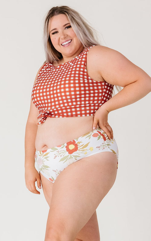 Rust Gingham Knotted Crop