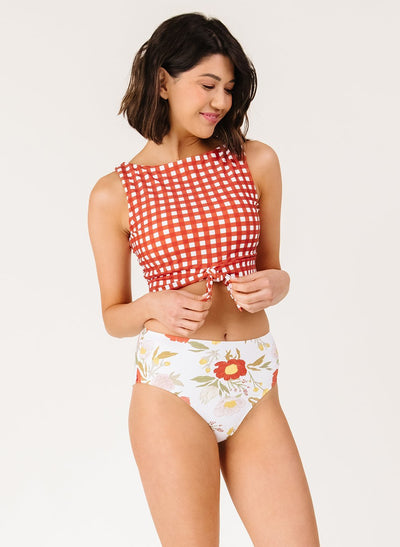 Rust Gingham Knotted Crop - XXS