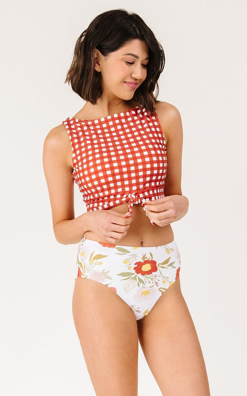 Rust Gingham Knotted Crop
