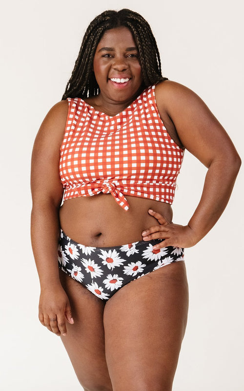 Rust Gingham Knotted Crop