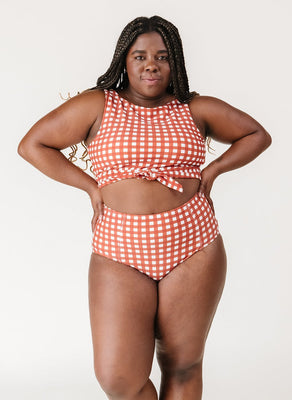 Rust Gingham Knotted Crop