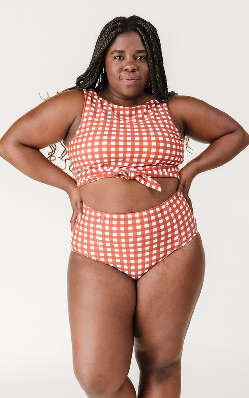 Rust Gingham Knotted Crop