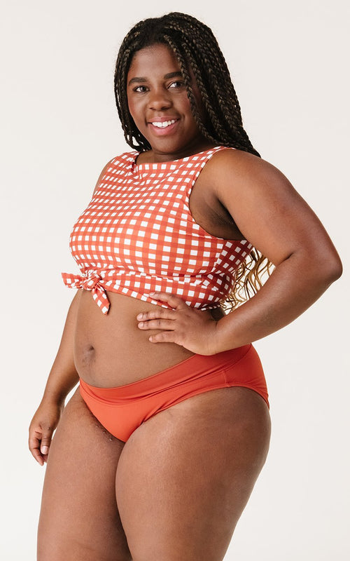 Rust Gingham Knotted Crop