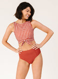 Rust Gingham Knotted Crop