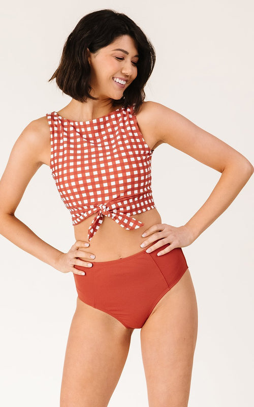 Rust Gingham Knotted Crop