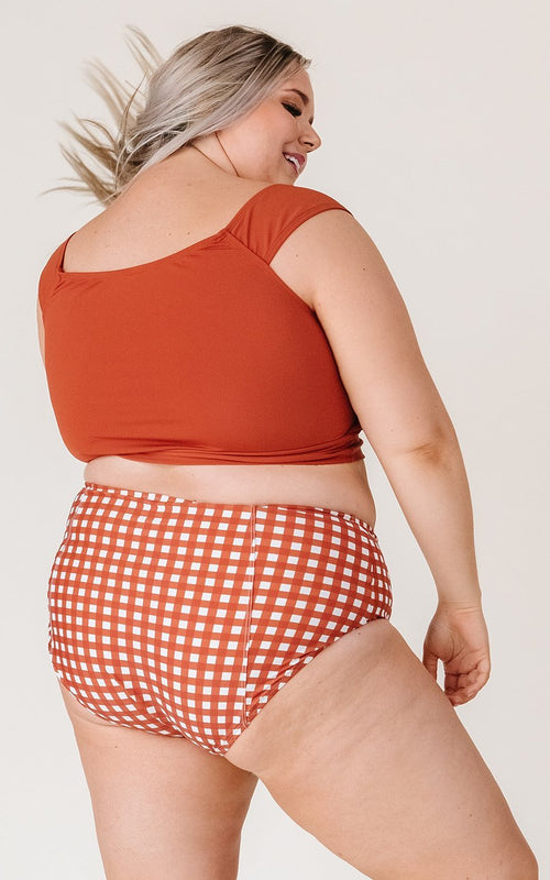Rust Gingham High-Waist Bottom