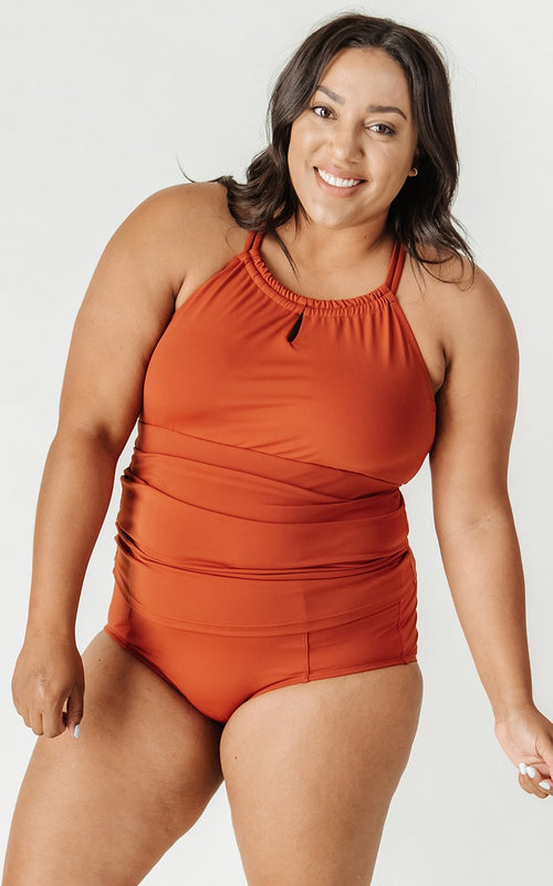 Rust High-Neck Tankini