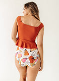 Rust Cap Sleeve Peplum