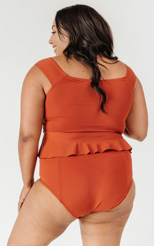 Rust Cap Sleeve Peplum