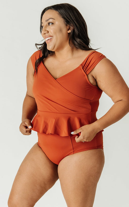 Rust Cap Sleeve Peplum